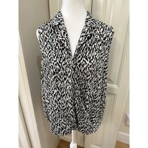 Primark Black White Abstract Sleeveless Blouse Collared Work Casual Top 10